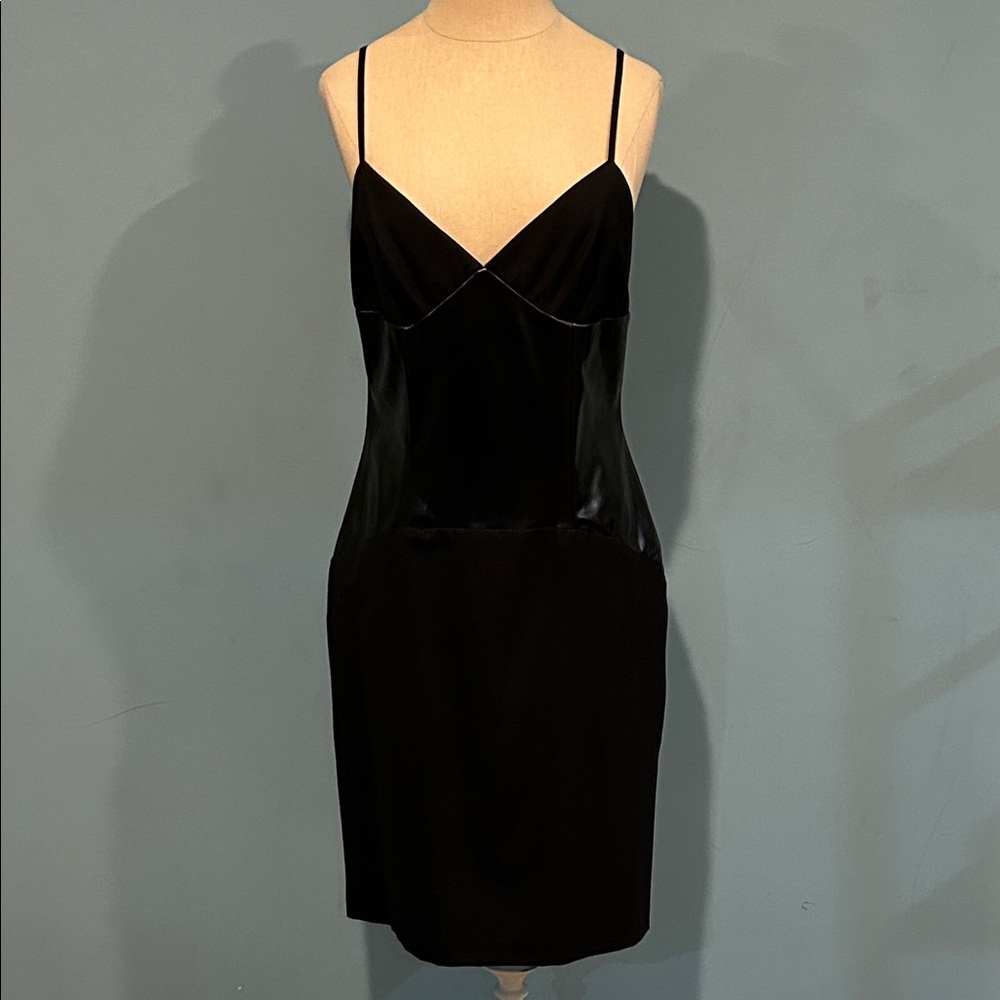 Hugo Buscati Collection Black Cocktail Dress size 6 Faux Leather Bodice